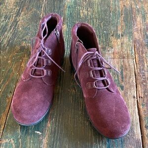 Clarks Burgundy Suede Ankle Boots